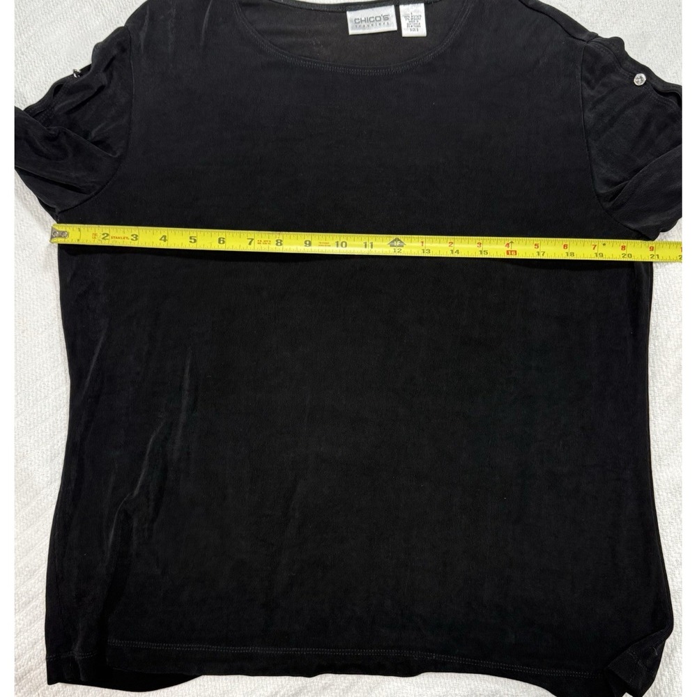 Chicos Travelers Top Women's Size 3 (XL) Diamond Girl Black Slinky Decor‎ Sleeve - Picture 5 of 9